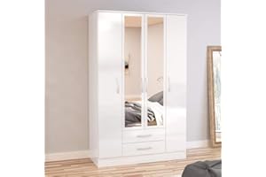 HAPPYBEDS Happy Beds Lynx 4 Door Combination Mirrored Wardrobe Bedroom Furniture Storage White