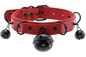 Borsgye Punk Leder Goth Choker Halsband verstellbar Rock PU Leder Choker Halsketten Teen Mädchen Cosplay Schmuck Vintage Halsketten - Glocke Choker NC Rot