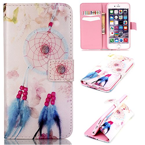 CaseHome iPhone 6/6S 4.7 Inch Hülle,Schutzhülle Tasche Leder Mit Kartenfach Magnetverschluss Standfunktion Slim-Schutzhülle Folio Schalen Fall Mit Karten-/Geldscheinfach Für Apple iPhone 6/6S-Rosa Traumfänger