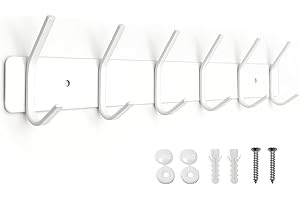 SYPEN Wall Coat Rack, Wall Coat Hooks, Metal, Stainless Steel, Hook Rack for Bedroom, Bathroom, Kitchen, Coat Hook for Clothes, Jacket Holder, White, 6 Hooks