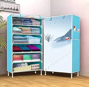 Oumffy Premium Multipurpose Baby Wardrobe, Foldable, Collapsible Fabric Wardrobe Organizer for Clothes (Iron and Non Woven Fabric) (6-Layer, Turquoise)