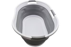 SAMMART Cesto portabiancheria pieghevole in plastica da 44 l, contenitore pieghevole pop up, cesto salvaspazio, capacità acqua: 35 l (1, bianco/grigio), dimensioni: 64,6 x 45,2 x 27 cm