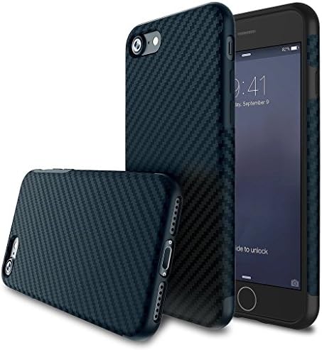 iPhone 7 Plus Case,iPhone 8 Plus 5.5 inch Case,Luxury [Carbon Fiber Lines] Flexible TPU Silicone Ultra Slim Back Case,Shock Absorbing Bumper Protective Case Cover for Apple iPhone 7 Plus/iPhone 8 Plus (5.5 inch) - Navy Blue
