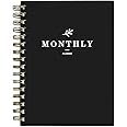 Premify Monthly Planner Notebook with Tabs, A5 Hardcover Academic Notebook, Weekly & Daily Yearly, Hourly Schedules Agenda Organizer, Flexible Spiral Appointment Notebook for Time (100gsm Black)