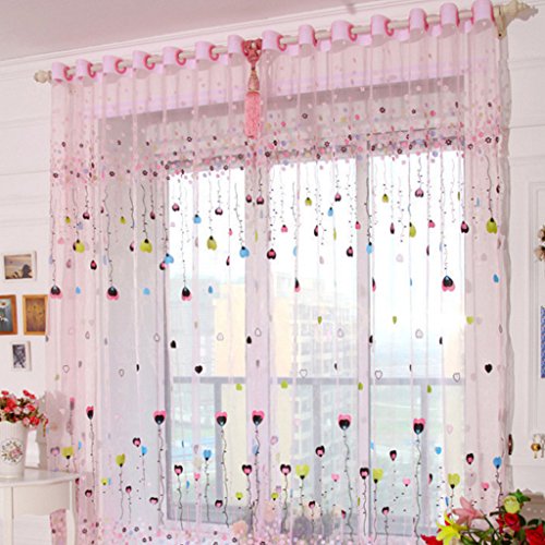 2er Set Voile Gardinen mit Ösen Kinderzimmer Vorhänge Bunte Herz Druck Pink BxH 100x200cm