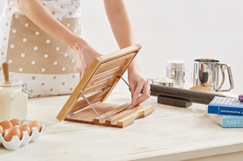Andrew James Zusammenklappbarer, Einstellbarer Kochbuchhalter/ Tablet- und Kochbuchständer aus massivem Eichenholz - 5