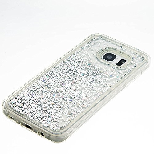 für Samsung Galaxy S7 Edge Hülle,SKYXD Glitzer Flüssig Wasser Kreativ Design Weiche Silikon Gel Gummi [Nicht Hard Case] Brillianter Leichtes Glatt Schutzhülle mit [Handyanhänger + Eingabestifte] Handy Tasche Hülle Etui für Samsung Galaxy S7 Edge Soft Shine Bling Glitter Liquid Water Folie Case Back Cover With Touch Pen Dust Plug – Silber Treibsand Sparkle - 3