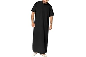 YAOHUOLE Herren Kaftan Kurzarm Thobe Herren Kurzarm Kaftan Herren Lang Seite Split mit Taschen Universal Fit