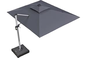 PURPLE LEAF Sonnenschirm Rechteckig 270 x 365 cm Ampelschirm mit Led Beleuchtung Marktschirm Groß 360°Rotation, Gartenschirm mit Kurbel, Balkonschirm XXL, Sonnenschutz UV50+,Grau