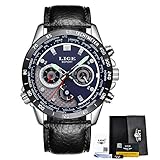 Herren Chronograph Uhr Uhren Luxus Sport Wasserdichte Armbanduhren für Männer mit Lederband, Leuchtzeiger, Zweite/Woche/Datumsanzeige