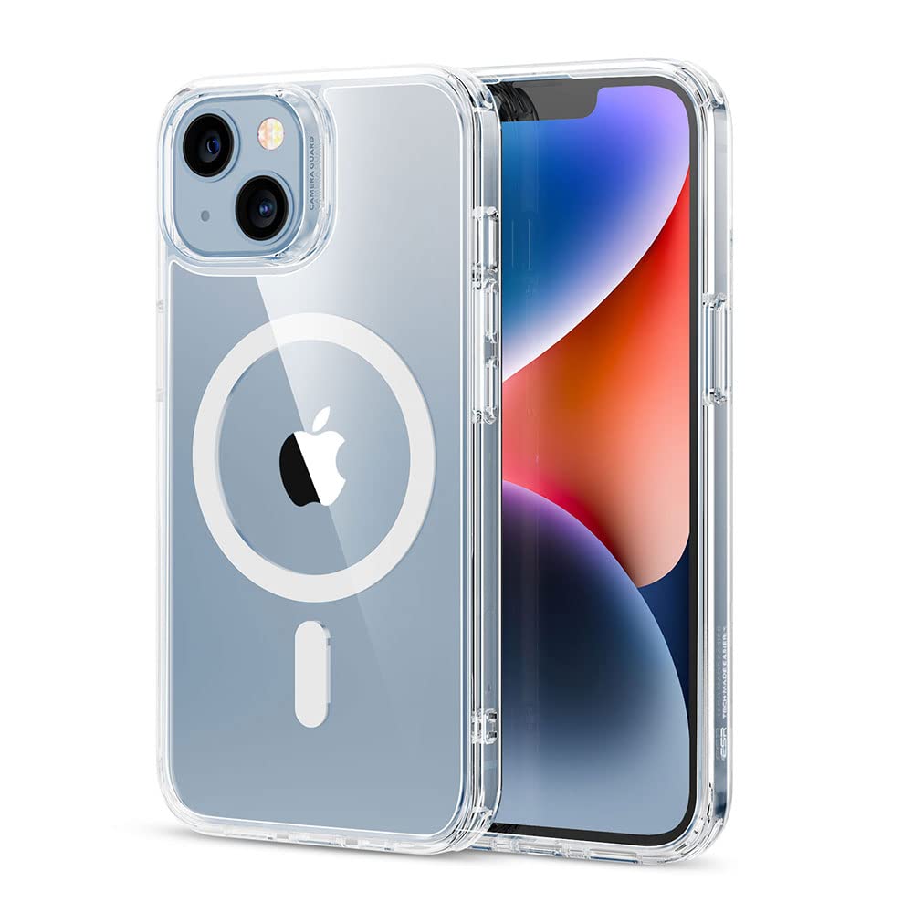 ESR Cover Magnetica per iPhone 14/ iPhone 13, Compatibile con MagSafe, Custodia Trasparente con HaloLock, Protezione antiurto di livello militare, Retro resistente ai graffi, Trasparente