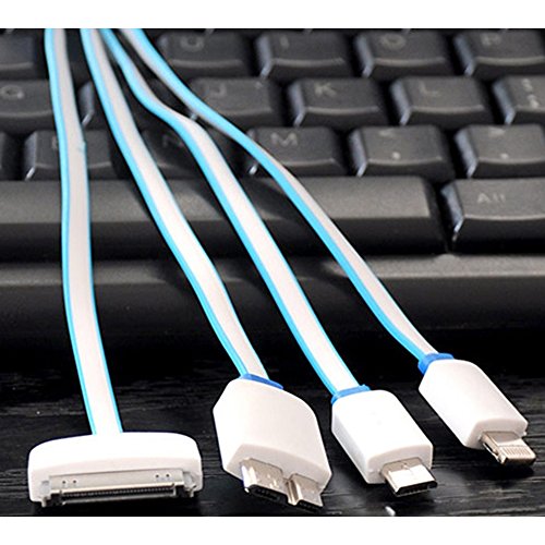 Cuitan 1m 4 in 1 TPE Ladekabel für Apple IOS / Android, Flach Design Charging Cable Lightning Kabel Aufladekabel für iPhone 4, 4s, iPad 2, 3, iPhone 5, 5s, 6, 6 Plus, 6s, 6s Plus, iPad 4, Air 2, Air, iPad mini 1 2 3, Samsung Note 3, S5, Xiaomi, Meizu, Huawei, HTC und andere Android Handy – Blau - 2