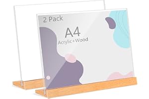 Andchi 2 pcs. Présentoir de table en Acryliques A4 Support publicitaire papier support photo Dossiers verticaux sur la table pour restaurant, café, magasin, bureau, actions promotionnelles