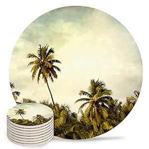 Drink Coasters Absorbent Coaster Sets of 8 Natural Ceramic Stone Hawaiian Island Tropical Palm Tree Retro Skylight Plant Jungle Cup Mat with Cork Base for Tabletop Protect,Home Kitchen Decor