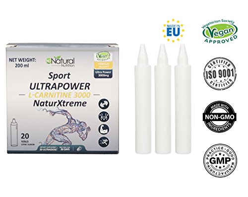 L CARNITINA Liquida 3000. Complemento Alimenticio L-Carnitina Natural. Quemagrasas Líquido de Rápida y Alta Absorción para Actividades Deportivas. Mejor Rendimiento. 20 Viales de Facil Apertura.No se Rompen. Dosis Alta Concentración 3000mg. Suplemento Deportivo NaturXtreme Certificado VEGANO. N2 Natural Nutrition