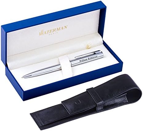 Personalised Laser engraved stylish Waterman Ballpoint Pen Graduate Chrom + PAGANI Black - Ideal Gift - Comes with Genuine Leather Pen Case Pagani London Collection and Gift Box