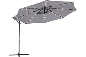 Green Bay Garden Banana Parasol Solar LED Lights 3m Sun Shade Shelter Crank Hanging Rattan Cantilever Outdoor Umbrella Grey