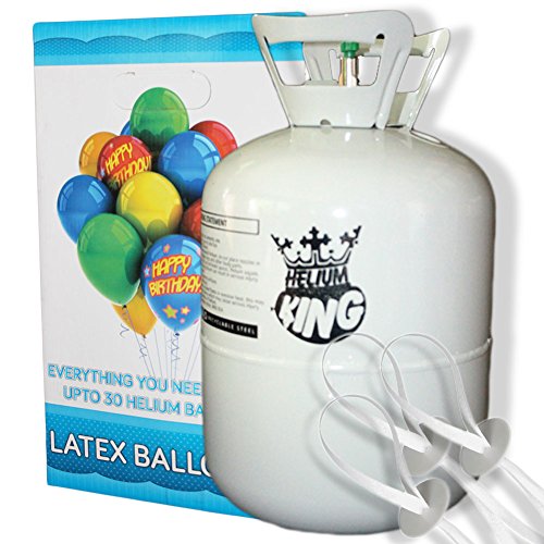 Helium Ballongas 240 Liter XXL Einwegflasche für Ballons aus Latex oder Folienballons + 30 Stück Schnellverschlüsse Ballonverschlüsse mit Band von Haus der Herzen®