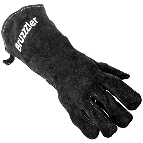 Bruzzzler Grillhandschuhe – Lederhandschuhe-Set lang mit gesticktem Logo, Universalgröße - 3