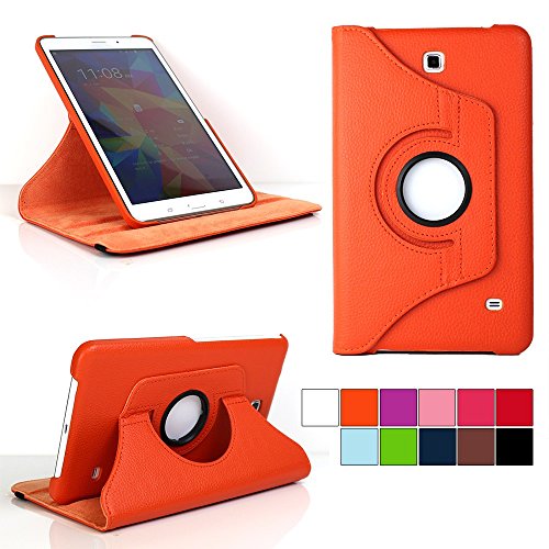 COOVY® Funda para Samsung Galaxy Tab 4 8.0 SM-T330 SM-T331 SM-T335 Smart 360º Grados ROTACIÓN Cover Case Protectora Soporte Auto Sueño/Estela | Color Naranja