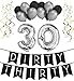 Produktbild Sterling James Co. Dirty Thirty – 30. Geburtstag Party Set – Schwarz & Silber Happy Birthday Girlande, Poms und Spiralgirlanden – lustiges Geschenk Deko