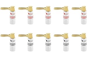 Nakamichi Excel Series 24K pozłacany wtyk bananowy 12-18 AWG Rozmiar miernika 4mm do głośników Wzmacniacz HiFi Odbiornik AV Stereo Kino domowe Złącze Audio (10 Szt., Wtyk pod kątem prostym)