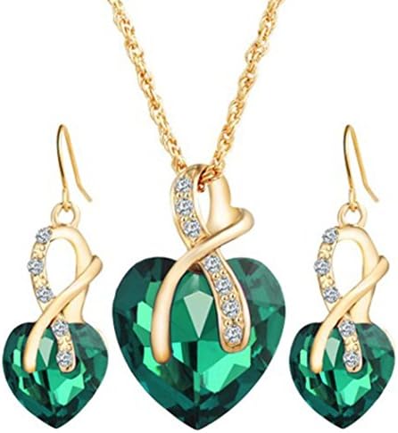 Keyuefa Women 2018 Necklace Earrings Jewelry Set,Keyufa Fashion Crystal Heart Necklace Earrings Jewelry Sets For Women Wedding Leaves Sweater Pendant Necklace Long Chain Jewelry (Green)