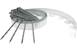 „RAM ONLINE“ Ram® 10 m Metall-Rasenkante, verzinkt, Rasenkante, Garten-Pflanzenbegrenzung, Gehweg, Flexible Metall-Rasenbegrenzung, 10 m, mit Heringen