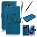 Produktbild GrandEver Samsung Galaxy J5 (2016) Hülle Ledertasche Wallet Case Handschlaufe Lederhülle Schutzhülle Drucken Schmetterling Weinstock Muster Scratch Schale Umschlag Stil Flip Cover mit Weiche Silikon Backcover Leder Innere Tasche für Samsung Galaxy J5 (2016) Standfunktion Kreditkarte Slots Magnetverschluss Etui und Schwarz Stylus Pen - Blau
