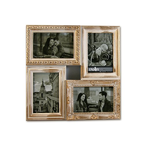 540 3D Bilderrahmen Collage 4 Fotos Fotogalerie Rahmen Antik Weiß Gold