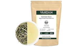 Feuilles de Thé Blanc Exotique des Montagnes Bleues – Thé Nilgiri en Feuilles 100% Pur, Cultivé depuis les Plantations de Glendale en Inde du Sud, ANTIOXYDANTS PUISSANTS (25 Tasses)