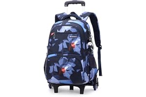 ANSIEDIO Kinder Trolley Rucksack mit Rollen Rolling Schultasche für Mädchen Jungen Schüler Kindergepäck Reisegepäck Laptop Reise Kindertrolley Reisekoffer (Blau geometrisch)