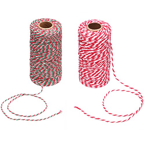 Umsole 2 pièces de Noël Candy Boulanger 2 mm corde de coton pour cadeaux, arts Crafts 656 Pieds Multicolor 1