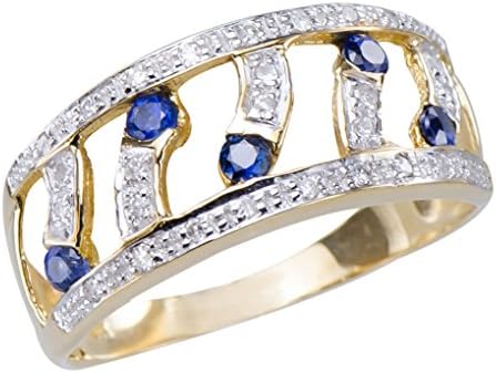 Women`s Blue Round Sapphire Ring Crafted of 9K Yellow Gold
