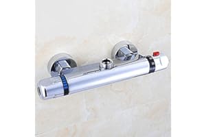 Vinteky Grifo Termostático Ducha, Bañera con Botón de Seguridad, Termostato de Pared de 38 ℃, de Latón Cromado