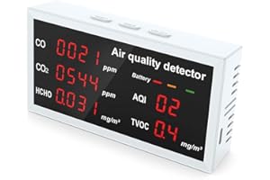 KLOVA Monitor de Calidad del Aire de Alta precisión Pantalla Digital Detector de CO CO2 HCHO TVOC para Interiores/Exteriores Medidor de Co2 multifunción