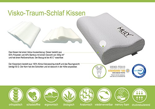 Orthopädisches Nackenstützkissen Von Ebitop-Kissen Aus Viscoelastischem Gelschaum (Memory Foam) In Weiß, Einstellbare Höhe, Ergonomisches Kopfkissen, Visco Schlafkissen, Nackenkissen Inkl. Bezug - 2