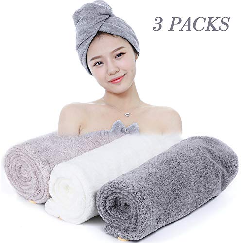 ANDSTON Microfiber Hair Towel Wrap for Women, 3 Pack 10 inch X 26 inch, Super Absorbent Quick Dry Hair Turban For Drying Curly, Dry Hair Hat, Bath Hair Cap