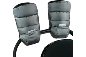 7 A.M. 7AM Enfant Stroller Warmmuffs Gloves - Anti-Freeze Stroller Mittens for Handlebars, Water Repellent Hand Warmer Muff for Cold Weather, Plush Lined (Metallic Grey)