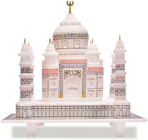Artist Haat Handcrafted Indian Souvenir Taj Mahal Replica - Symbol of Love (White with colourful painting, 15.24*15.24*16.5 cm)