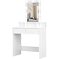 Panana Dressing Table with Led Lights Mirror Adjustable Brightness, Vanity Makeup Table with 2 Drawers (WH-08)