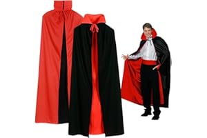 HATFRYF Capas Bicolor Rojo-Negro Doble Capas con Cuello Alto, Larga Capa Vampiro para Halloween, Capa Disfraz para Fiesta Cosplay, Trajes rol Bruja Mascarada para Adultos(150CM)