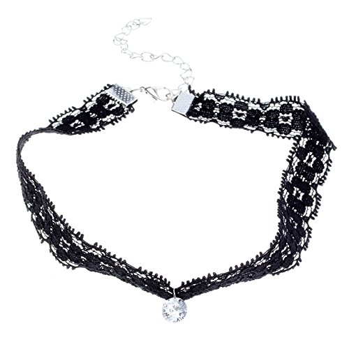 JOVIVI Bijoux Collier Choker Necklace Tatouage Ras du Cou Chaîne Lolita Dentelle Noir Vintage avec Zircon Cristal Punk Rock Gothique Simple Style pour femmes
