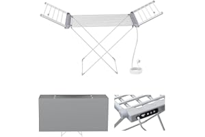 TRONGLE Electric Heated Clothes Airer with Cover, Touch Screen Controls Heated Clothes Dryer Rack, Temperature Control 30°C to 70°C Heated Airers Clothes Indoor, Foldable, 1-9 Hour Timer, 18 Heated Pipes