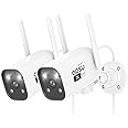 AOSU 2K Security Camera Outdoor with Color Night Vision, 2 Pack Wired home security cameras support 24/7 Recording, Auto tracking CCTV camera systems with Voice Changer, 2 Way Audio, 2.4/5 GHz WiFi