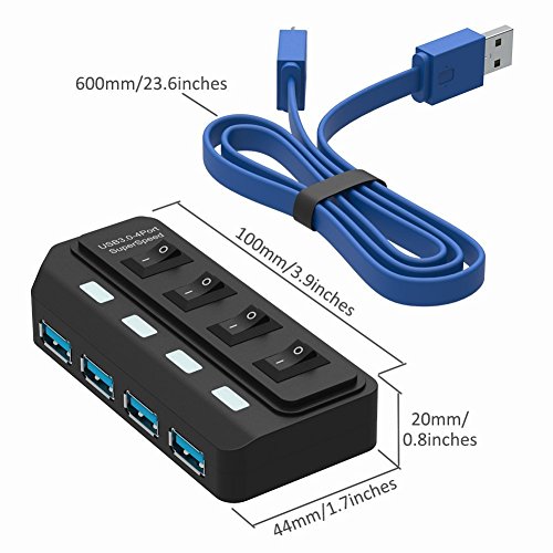 Tumao USB 3.0 Hub 4 Ports mit 5V 2A Netzteil, USB 3.0 Schalter Hub Ladegerät, Superspeed DatenHub USB 3.0 Kabel designt für iMac, MacBook Pro, MacBook Air, Mac Mini, Mobile Geräte - 6