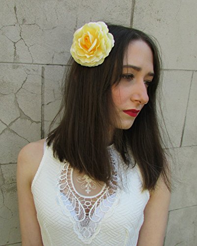Large Pale Yellow Camellia Rose Flower Hair Clip or Brooch Vintage 1950s Bridal Prom Rockabilly j99 *EXCLUSIVELY SOLD BY STARCROSSED BEAUTY*