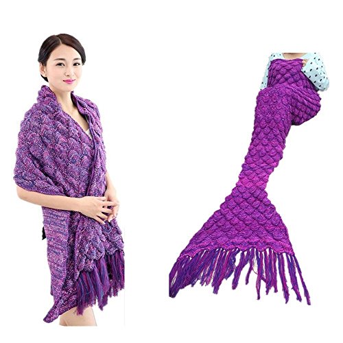 JiazuGo Handgemachtes Meerjungfrau Decke, warme Sofa-Wohnzimmer-Decke für Erwachsene und Kinder (purple) - 2