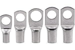 BEYEQCEZ 15 Piezas de Terminales Electricos Redondos con Ojal de Cobre Estañado - Extremos de Cables de Batería sin Aislamiento - Terminal con Ojal-Terminales eléctricos Tubular - Conector de alambre eléctrico