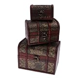 3pcs Holz Vintage Schatztruhe Holz Schmuck Aufbewahrungsbox Fall Veranstalter - 6